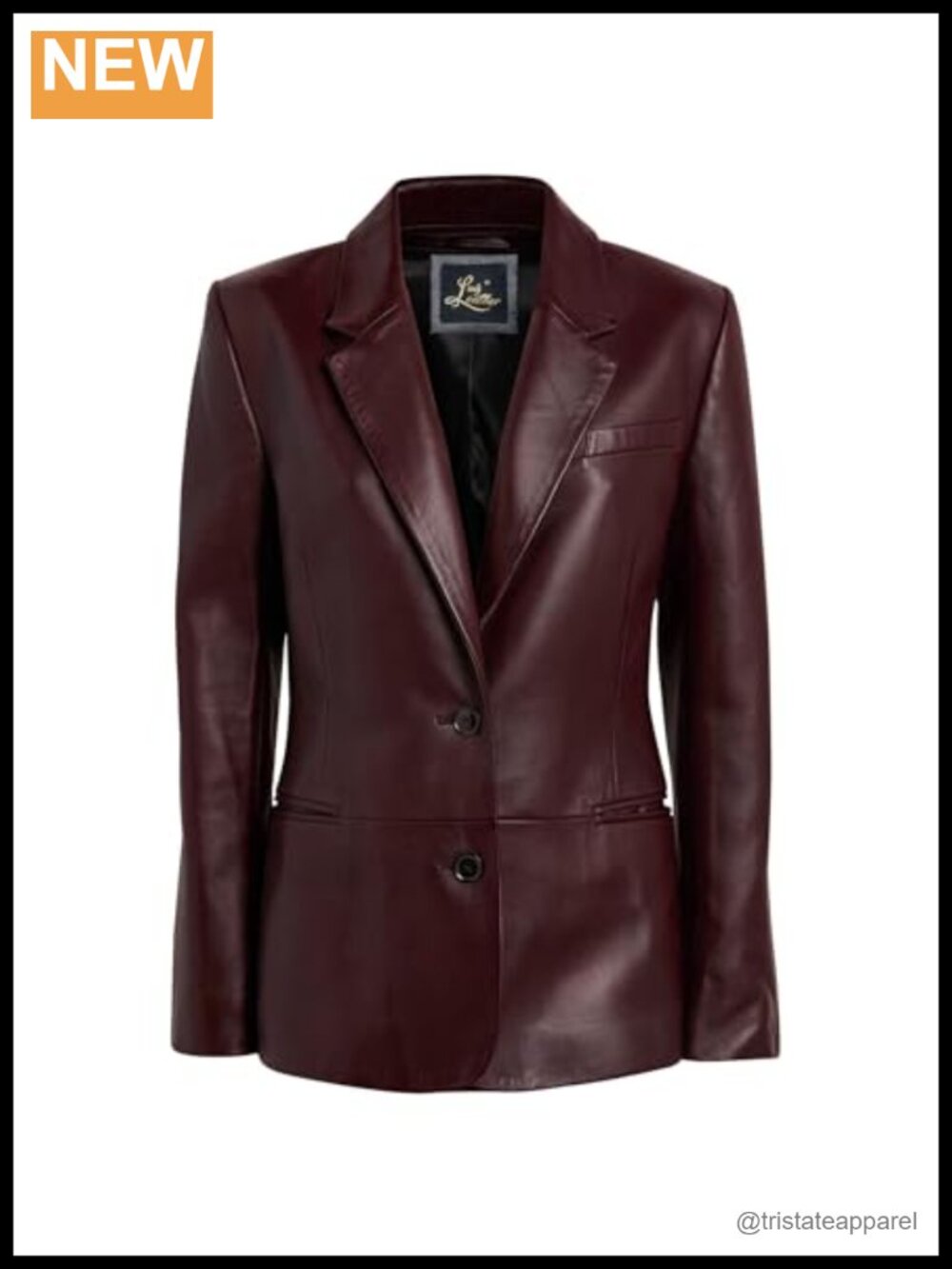 Real Lambskin Leather 2-Button Notched Lapel Blazer Jacket Long Sleeve Business